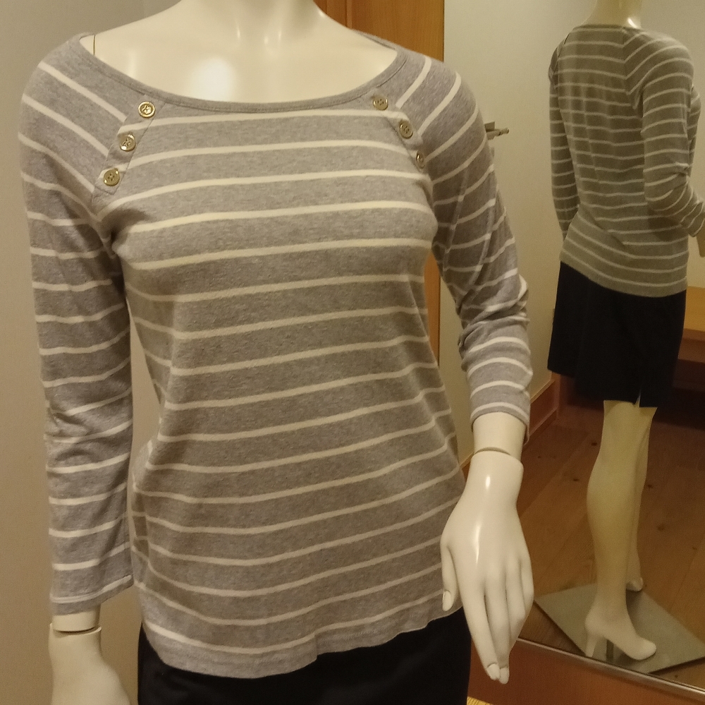 Talbots button detail striped Pima tee, M